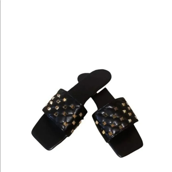 Square Toe Black Quilted Studded Summer Sandals Size 8.5 - Picture 10 of 15